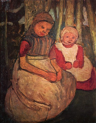 Dos niñas sentadas en el bosque de abedules de Paula Modersohn Becker